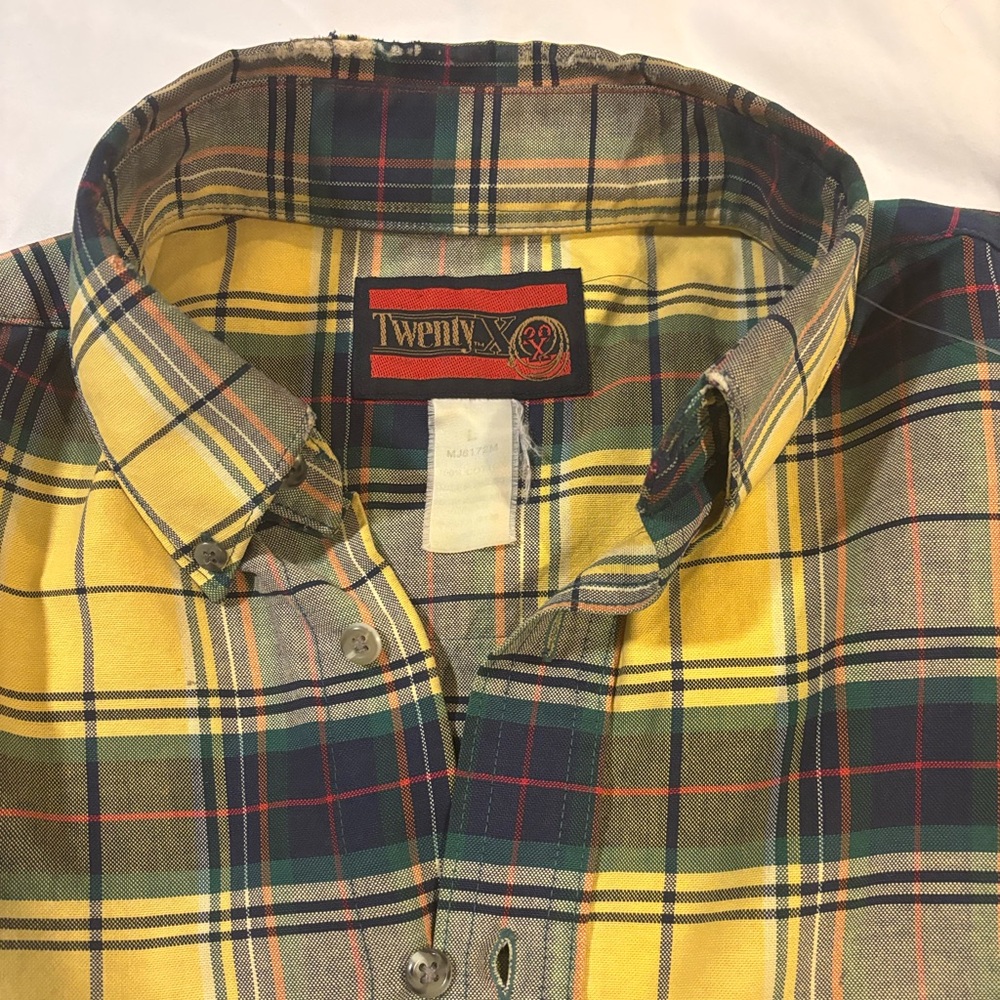 Twenty X Men's Yellow and Blue Plaid Button-Down Shirt Large Cowboy